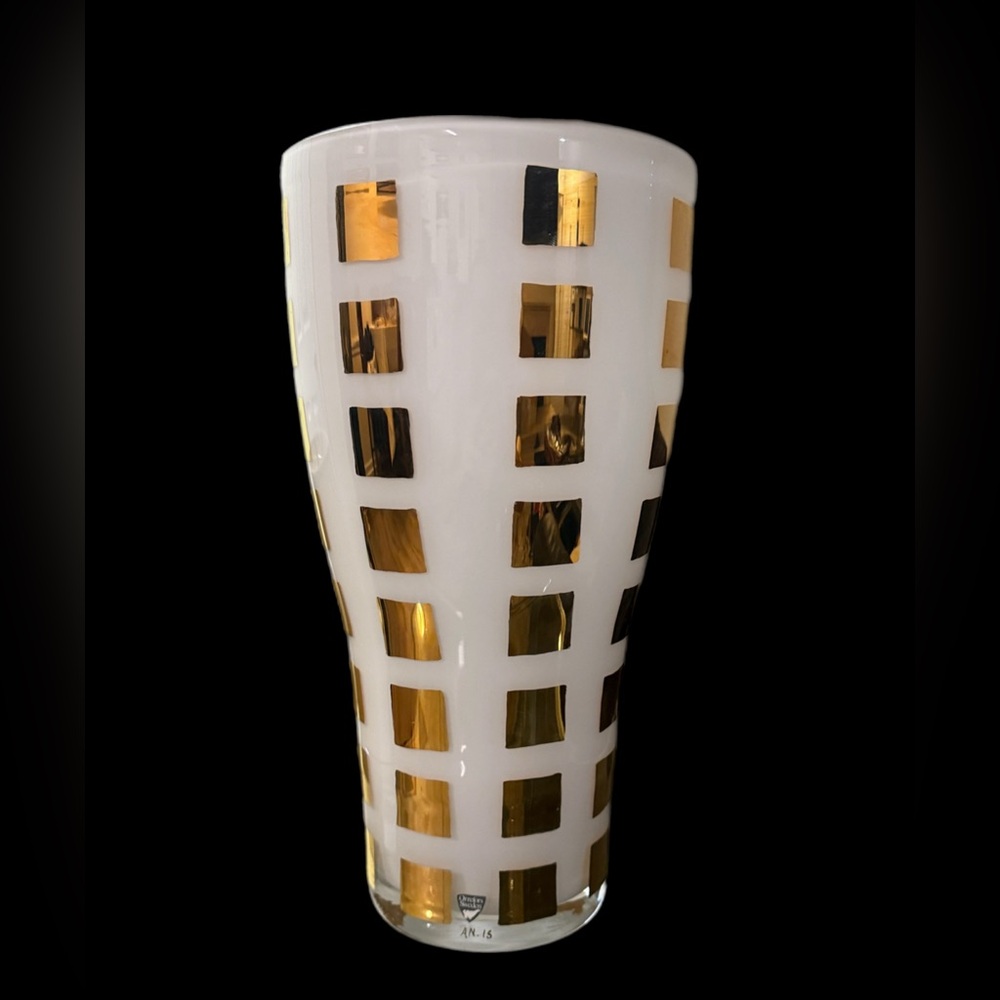 Orrefors by Anne Nilsson Large 13.5in Gold & White Vase  Signed Rare